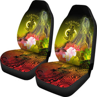 Vanuatu Car Seat Covers - Humpback Whale with Tropical Flowers (Yellow) - Polynesian Pride