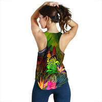 New Caledonia Polynesian Personalised Women's Racerback Tank - Hibiscus and Banana Leaves - Polynesian Pride