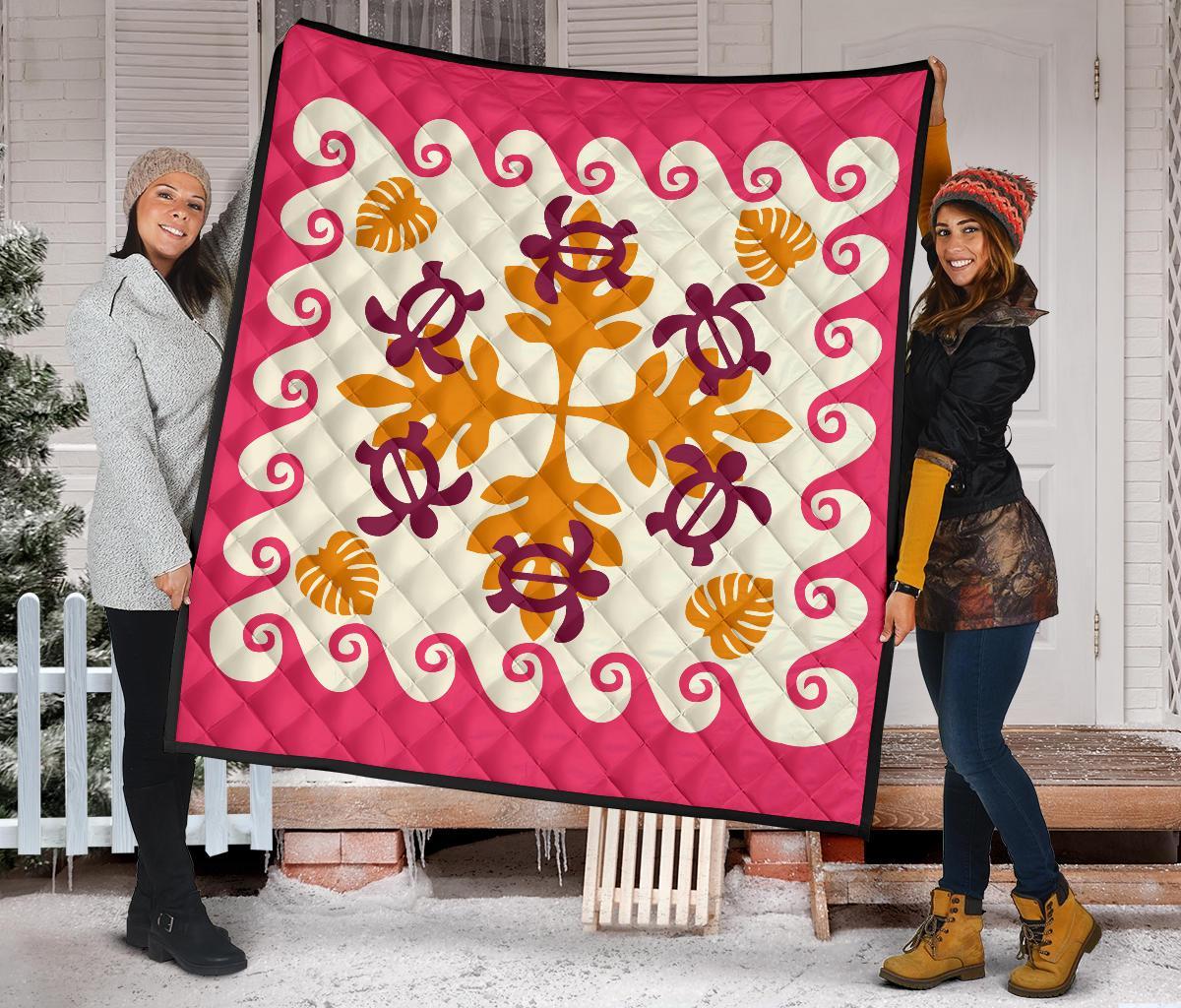 Hawaiian Turtle Pattern Premium Quilt - Pink - Argu Style - AH - Polynesian Pride