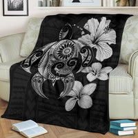 Hibiscus Plumeria Mix Polynesian Gray Turtle Premium Blanket - Polynesian Pride