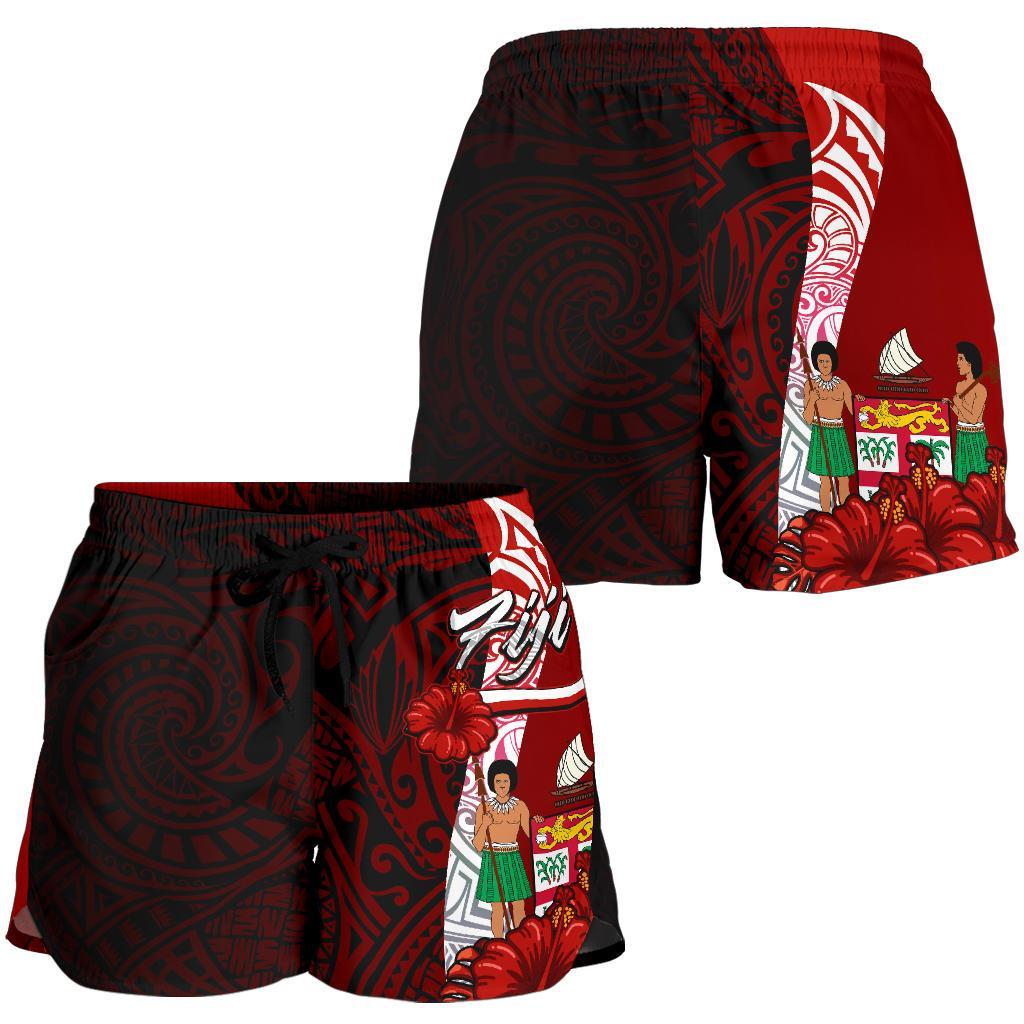 Fiji Polynesian Women's Shorts - Coat Of Arm With Hibiscus - Polynesian Pride