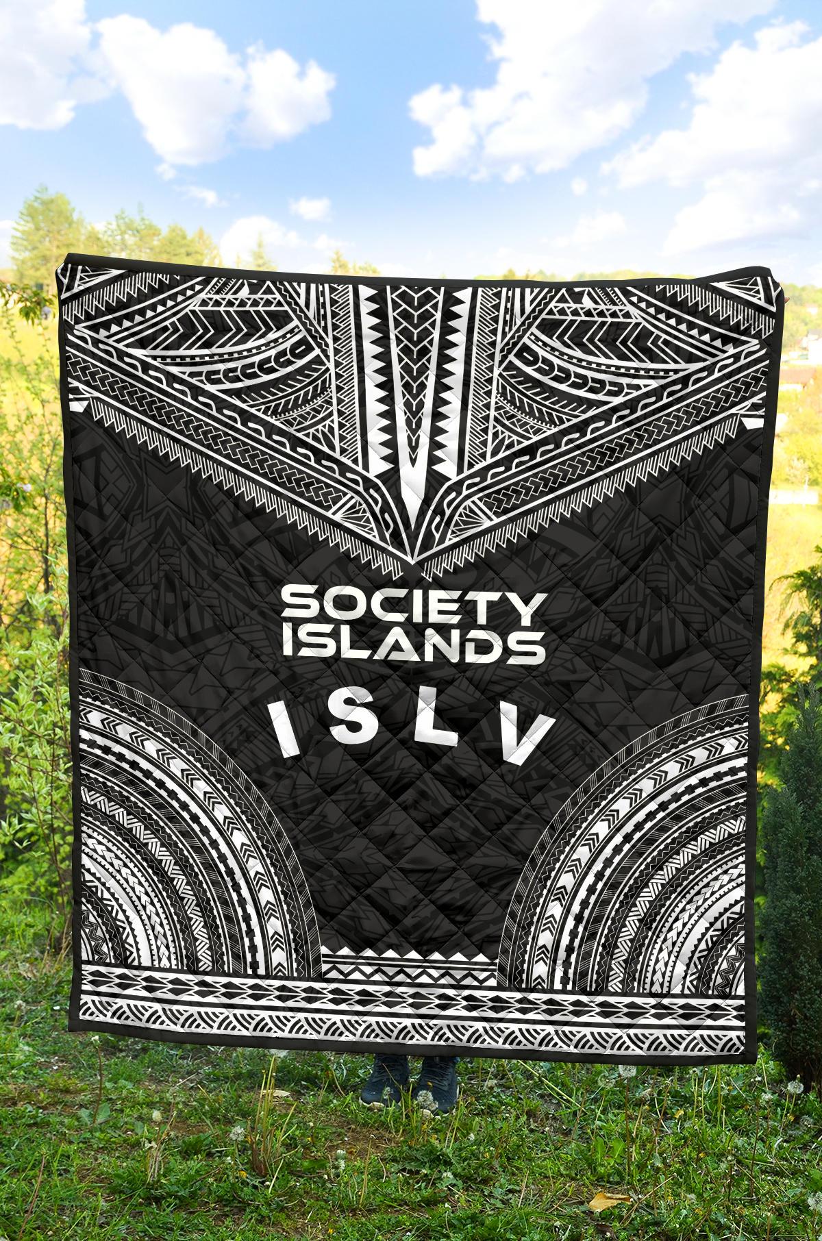Society Islands Premium Quilt - Society Islands Flag Polynesian Chief Black Version - Polynesian Pride