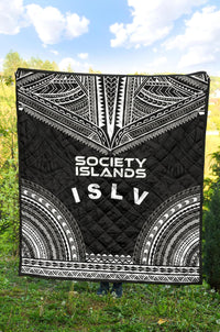 Society Islands Premium Quilt - Society Islands Flag Polynesian Chief Black Version - Polynesian Pride