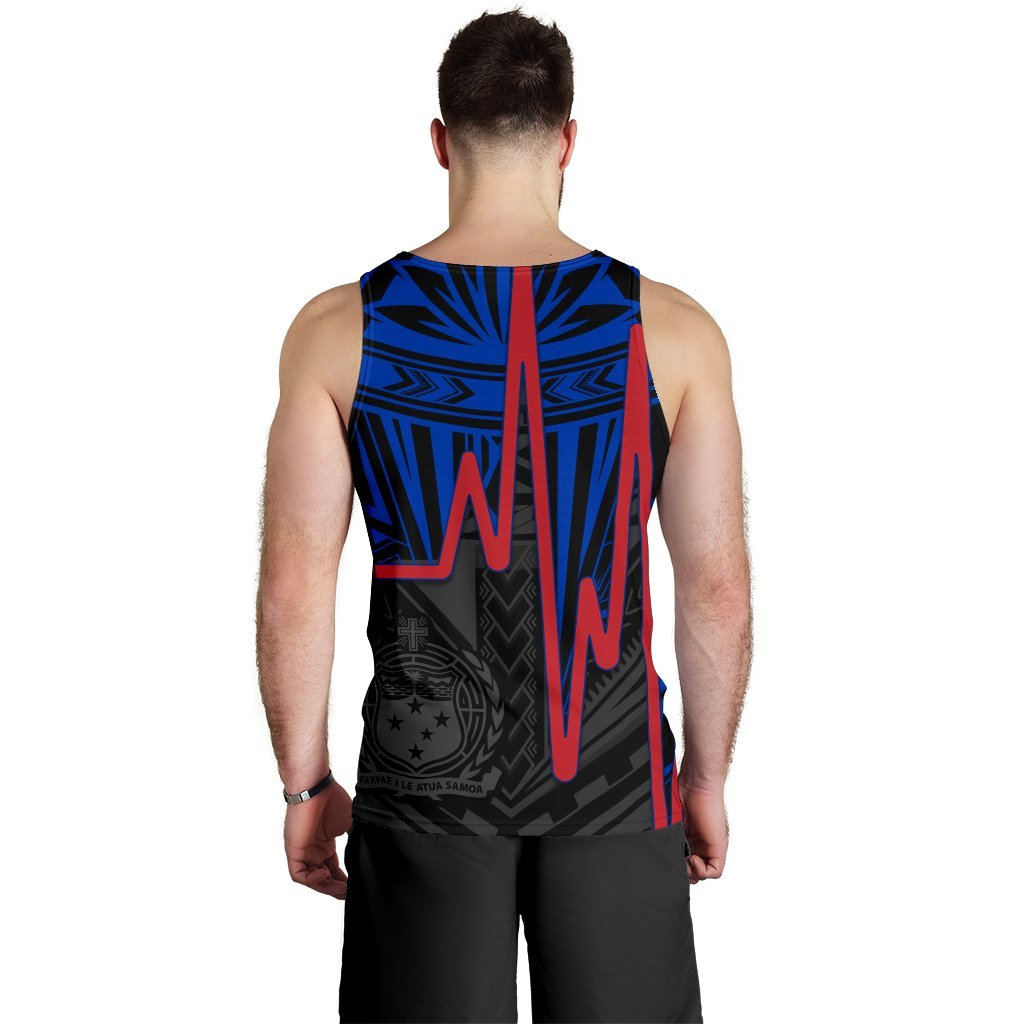 Samoa Personalised Men's Tank Top - Samoa Seal With Polynesian Patterns In Heartbeat Style (Blue) - Polynesian Pride