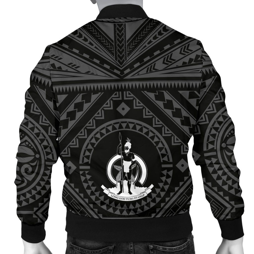 Vanuatu Men's Bomber Jacket - Vanuatu Seal With Polynesian Tattoo Style - Polynesian Pride