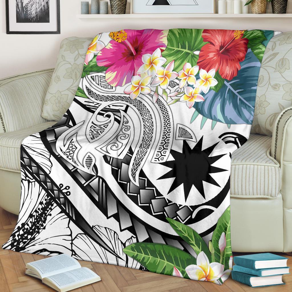 Nauru Polynesian Premium Blanket - Summer Plumeria (White) - Polynesian Pride