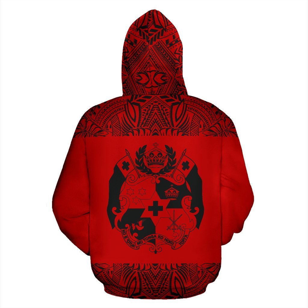 Tonga All Over Zip up Hoodie Polynesian Red and Black - Polynesian Pride