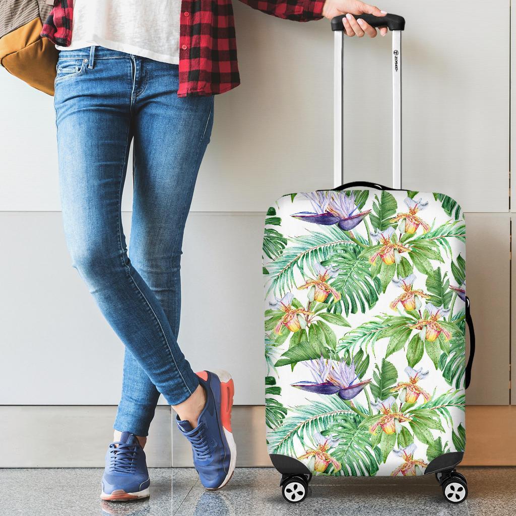 Tropical Orange Orchids Strelitzia Monstera Luggage Cover - Polynesian Pride