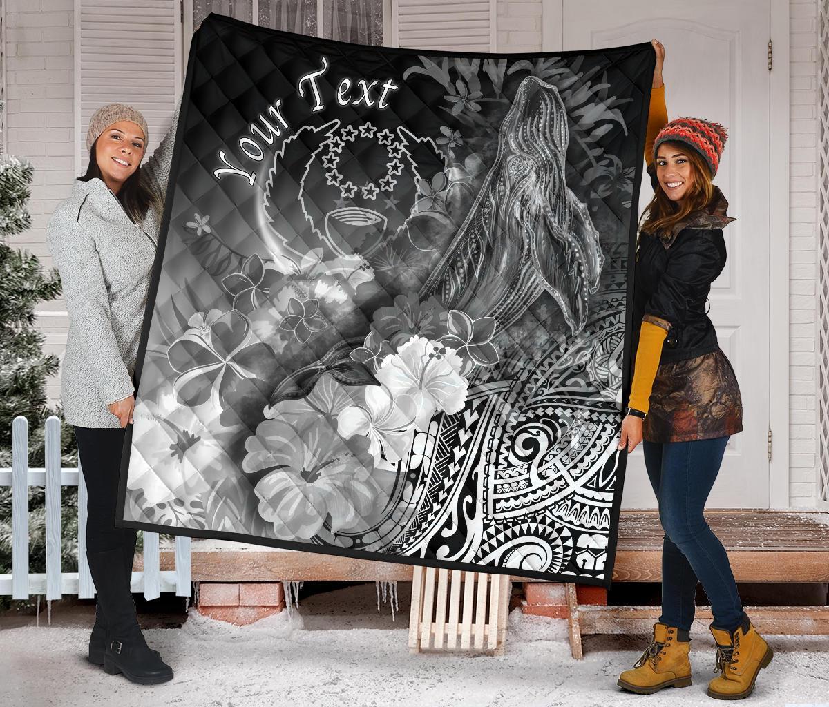 Pohnpei Custom Personalised Premium Quilt - Humpback Whale with Tropical Flowers (White) - Polynesian Pride