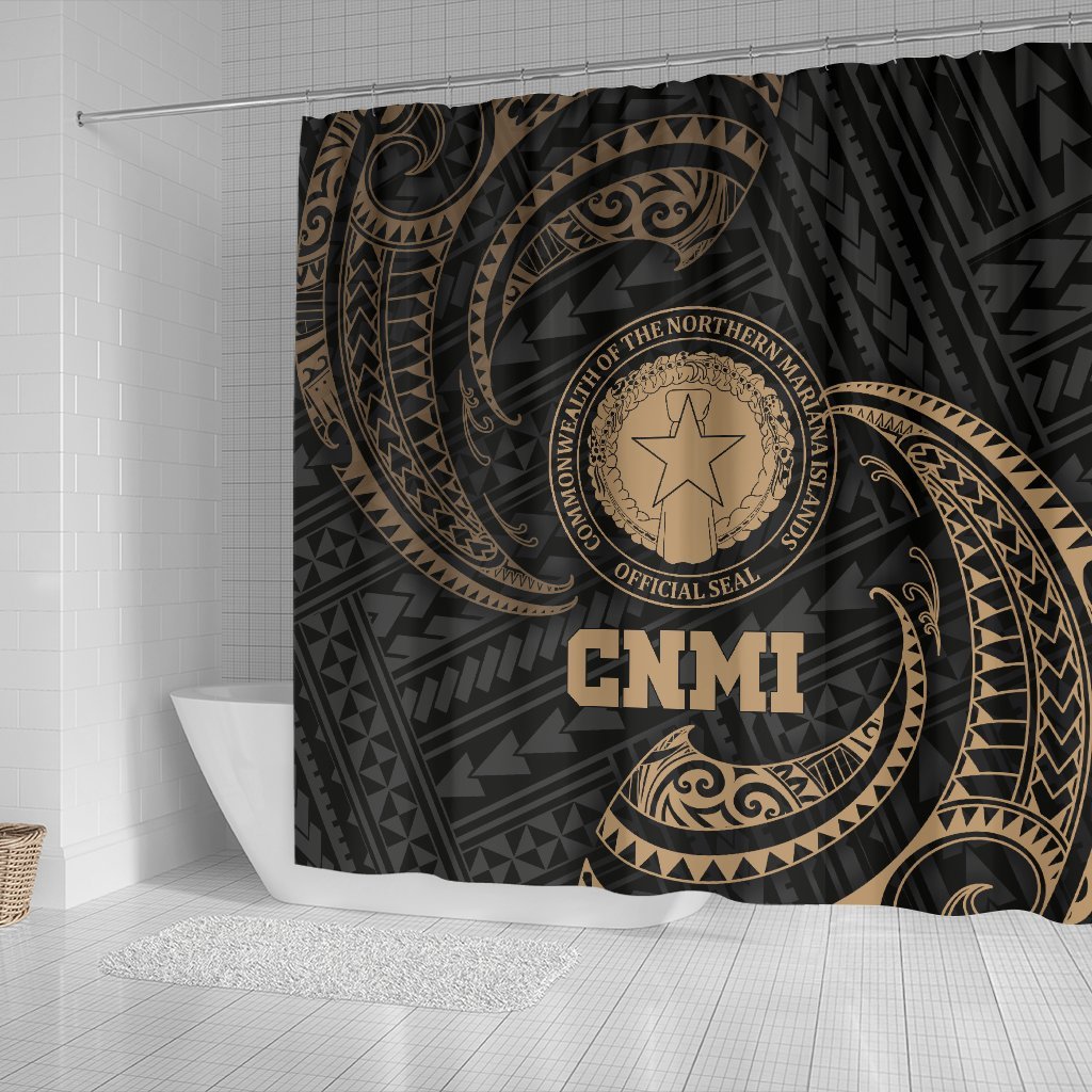Northern Mariana Islands Polynesian Shower Curtain - Gold Tribal Wave - Polynesian Pride
