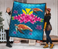 Hawaii Plumeria Kanaka Turtle Sea Premium Quilt - Polynesian Pride