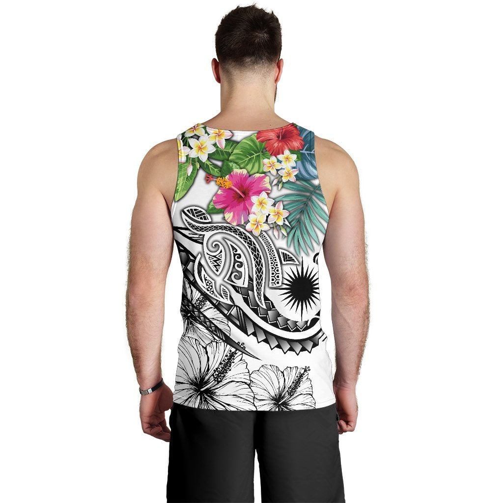Marshall Islands Polynesian Men's Tank Top - Summer Plumeria (White) - Polynesian Pride