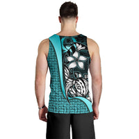 Pohnpei Micronesia Men's Tank Top Turquoise - Turtle With Hook - Polynesian Pride