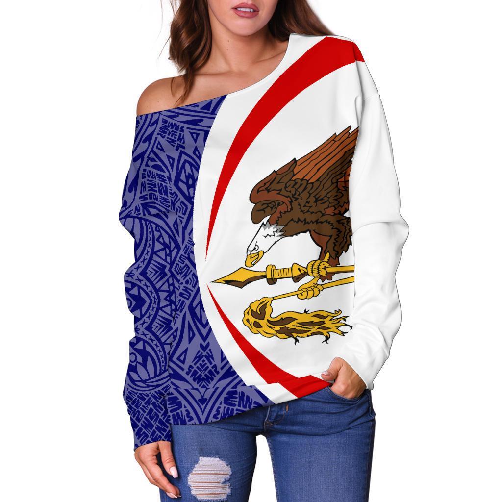 American Samoa Women's Off Shoulder Sweater - Circle Style 01 - Polynesian Pride