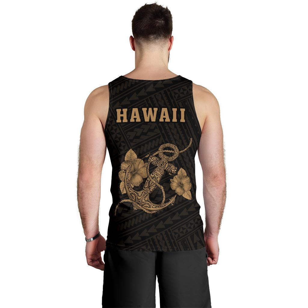 Hawaii Kakau Polynesian Anchor Map Men's Tank Top - Gold - Polynesian Pride