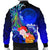 American Samoa Polynesian Custom Personalised Men's Bomber Jacket - Humpback Whale with Tropical Flowers (Blue) - Polynesian Pride