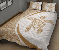 Hawaiian Polynesian Turtle Quilt Bed Set - Circle Style Gold And White - Polynesian Pride