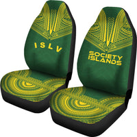 Society Islands Car Seat Cover - Society Islands Flag Polynesian Chief Tattoo Green Version - Polynesian Pride