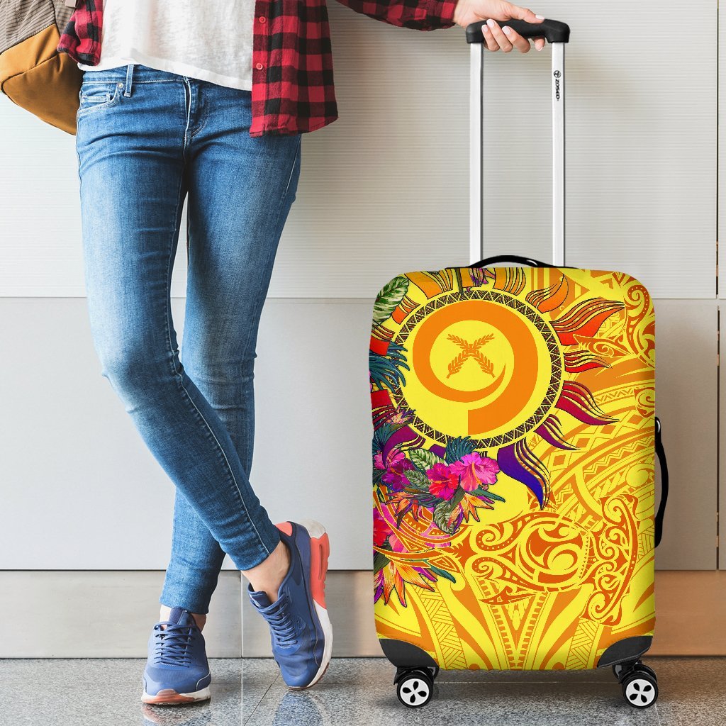 Polynesian Luggage Covers - Vanuatu Symbols With Hibiscus Yellow - Polynesian Pride