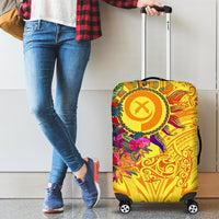 Polynesian Luggage Covers - Vanuatu Symbols With Hibiscus Yellow - Polynesian Pride
