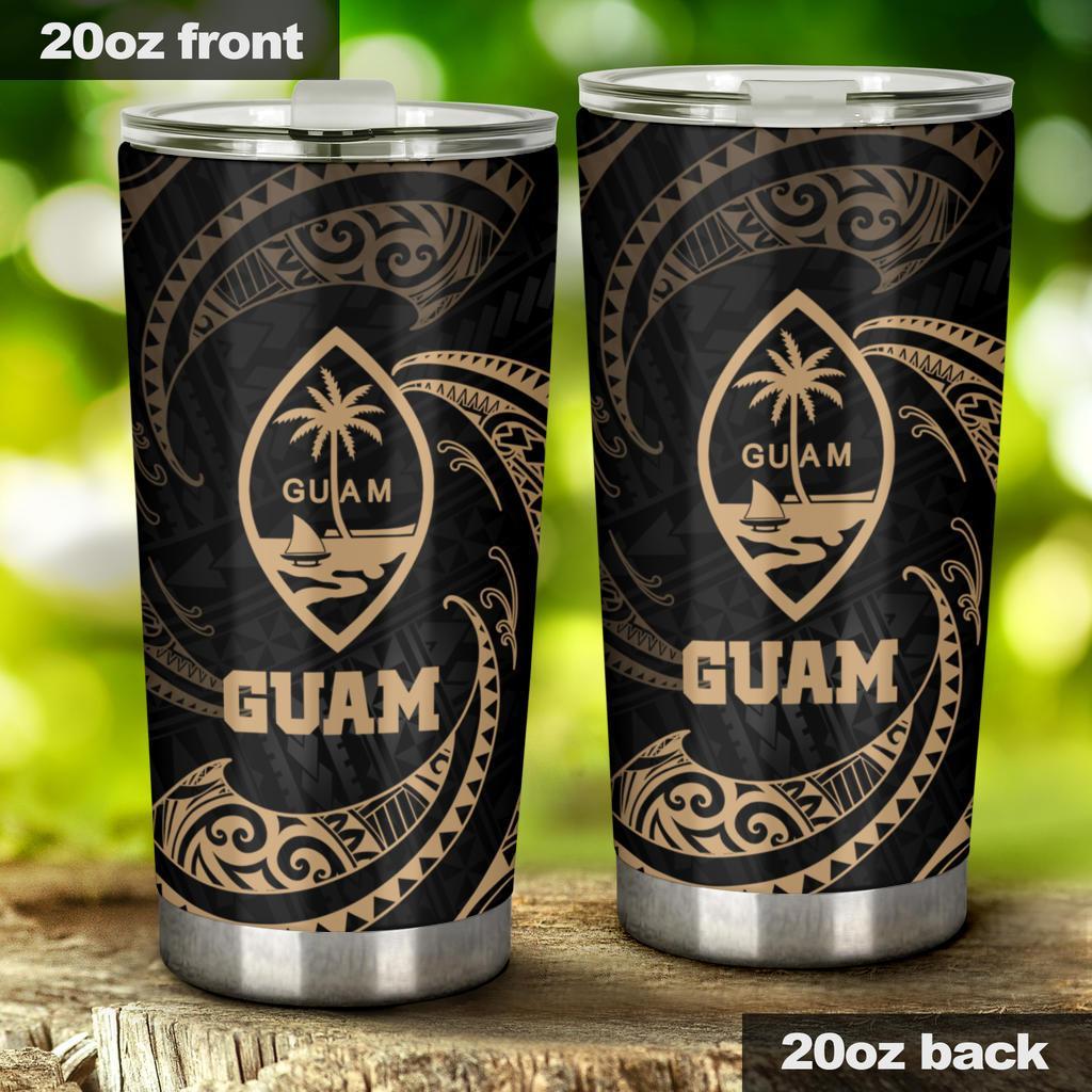 Guam Polynesian Tumbler - Gold Tribal Wave One Style 20oz Large Black - Polynesian Pride