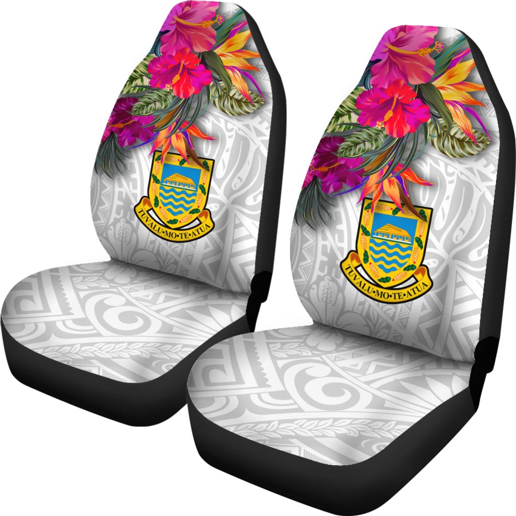 Tuvalu Car Seat Covers Polynesian Hibiscus White Pattern - Polynesian Pride