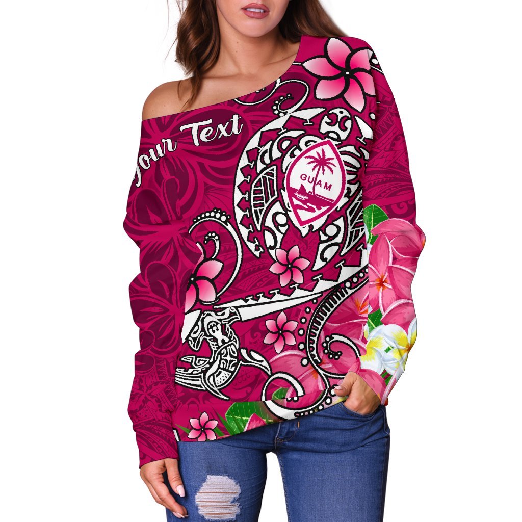 Guam Custom Personalised Women's Off Shoulder Sweater - Turtle Plumeria (Pink) Pink - Polynesian Pride