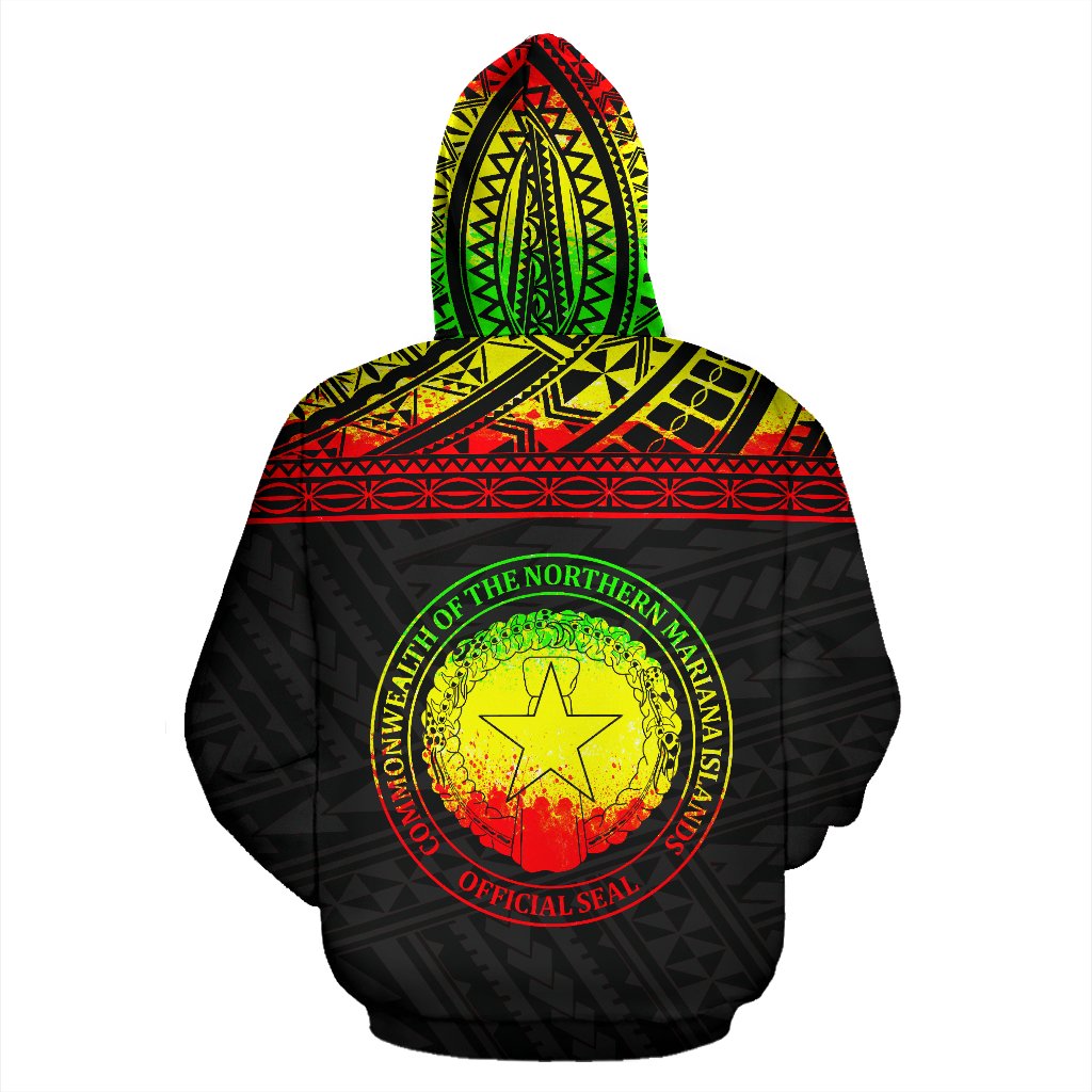 Northern Mariana Islands Polynesian All Over Hoodie Reggae Horizontal Version - Polynesian Pride