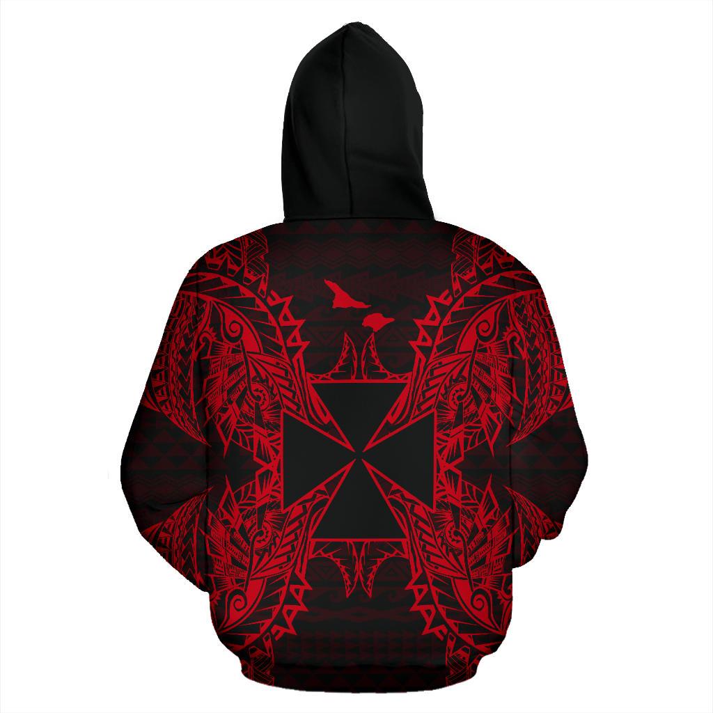 Wallis and Futuna Polynesian All Over Zip up Hoodie Map Red - Polynesian Pride