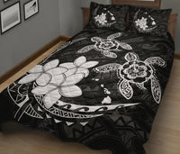Hawaii Polynesian Turtle Plumeria Quilt Bed Set - Pog Style White - Polynesian Pride