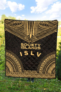 Society Islands Premium Quilt - Society Islands Flag Polynesian Chief Gold Version - Polynesian Pride