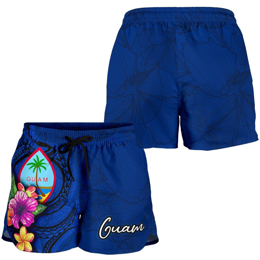 Guam Polynesian Women's Shorts - Floral With Seal Blue - Polynesian Pride