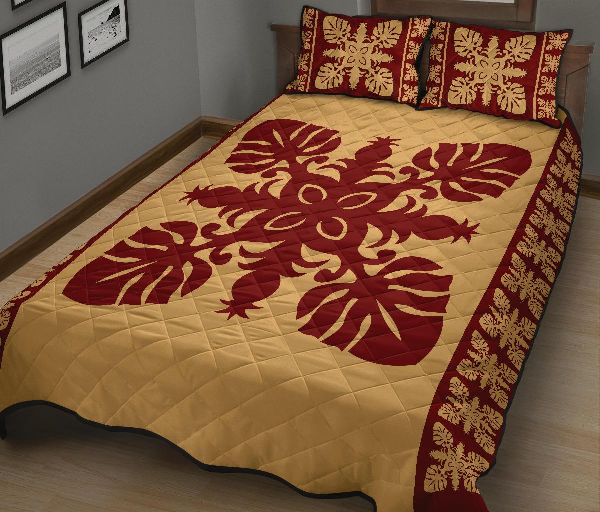 Hawaiian Quilt Pattern Palm Tree And Pineapple New Quilt Bed Set - Polynesian Pride
