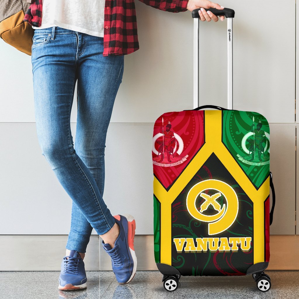 Vanuatu Polynesian Luggage Covers - Vanuatu Flag and Coat Of Arms Black - Polynesian Pride