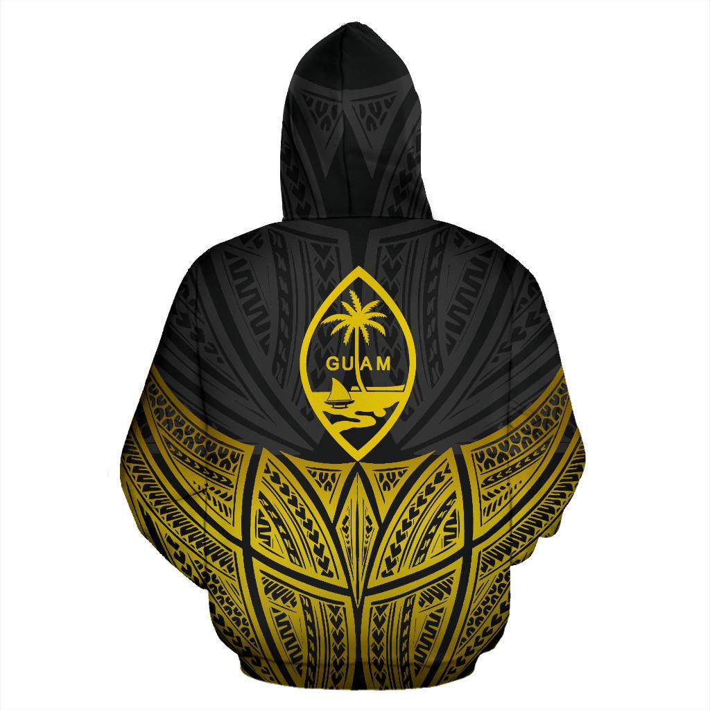 Guam Polynesian Zip up Hoodie Gold Pride Map and Seal - Polynesian Pride