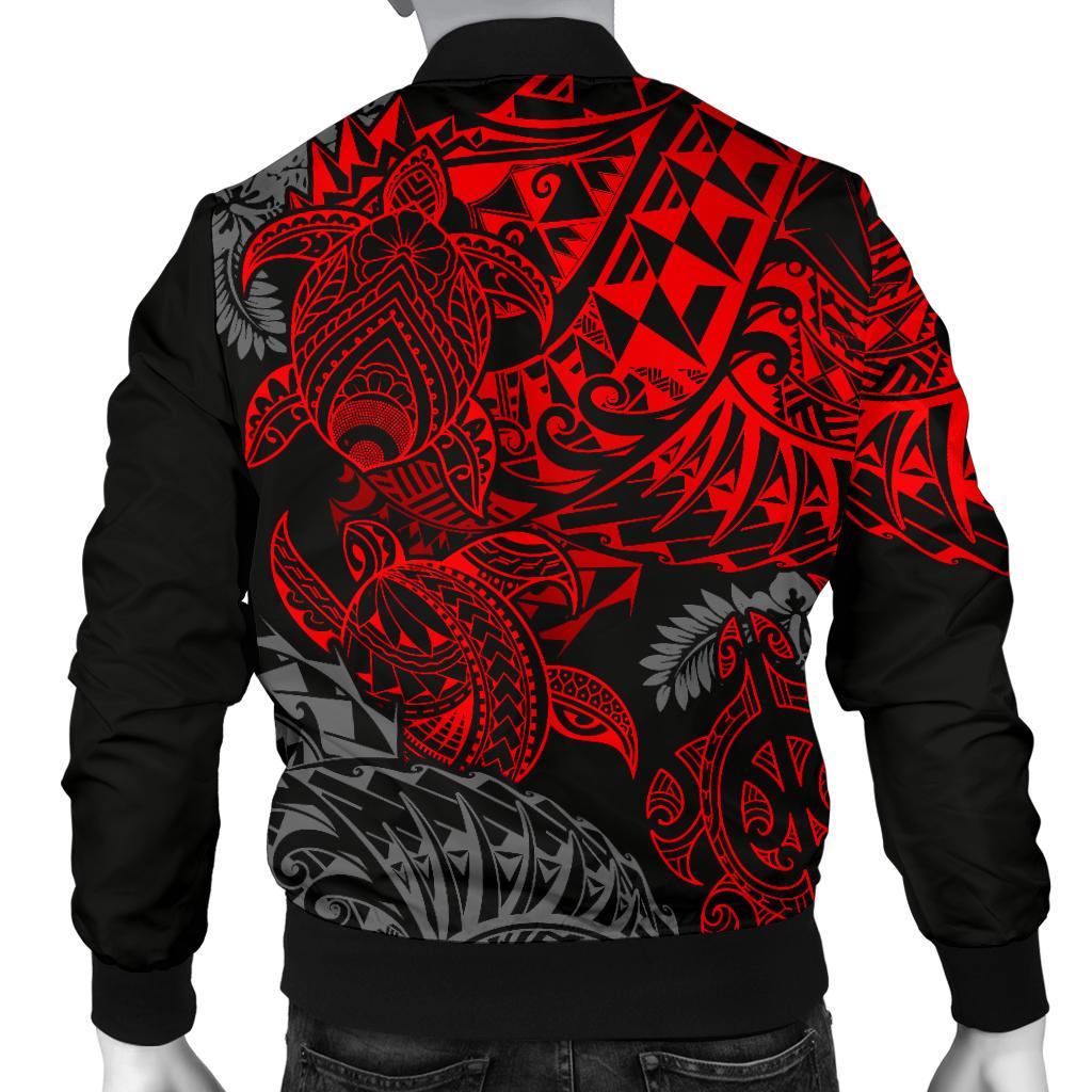 Tonga Polynesian Bomber Jacket (Men) - Red Turtle Flowing - Polynesian Pride