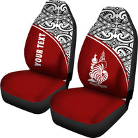 New Caledonia Custom Personalised Car Seat Covers - New Caledonia Coat Of Arms Polynesian Red Curve - Polynesian Pride