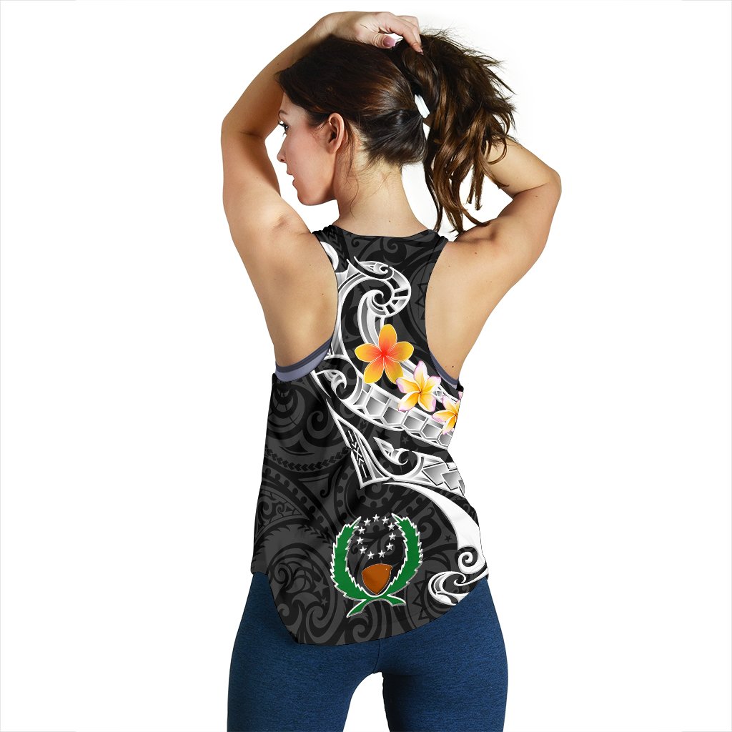 Pohnpei Custom Personalised Women's Racerback Tank - Pohnpei Seal Polynesian Patterns Plumeria (Black) - Polynesian Pride