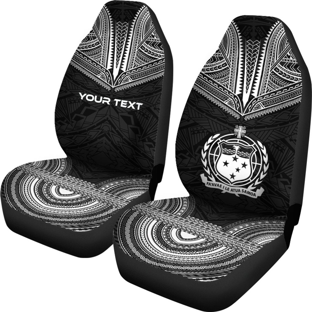 Samoa Custom Personalised Car Seat Cover - Samoa Coat Of Arms Polynesian Chief Tattoo Black Version - Polynesian Pride