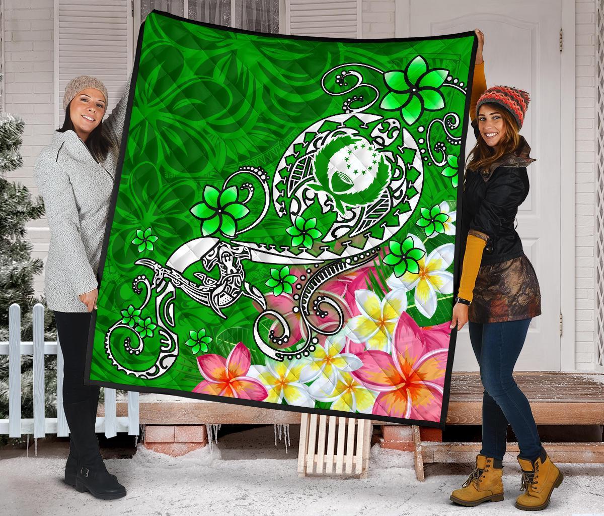 Pohnpei Premium Quilt - Turtle Plumeria (Green) - Polynesian Pride