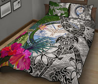 Marshall Islands Quilt Bed Set White - Turtle Plumeria Banana Leaf Crest - Polynesian Pride