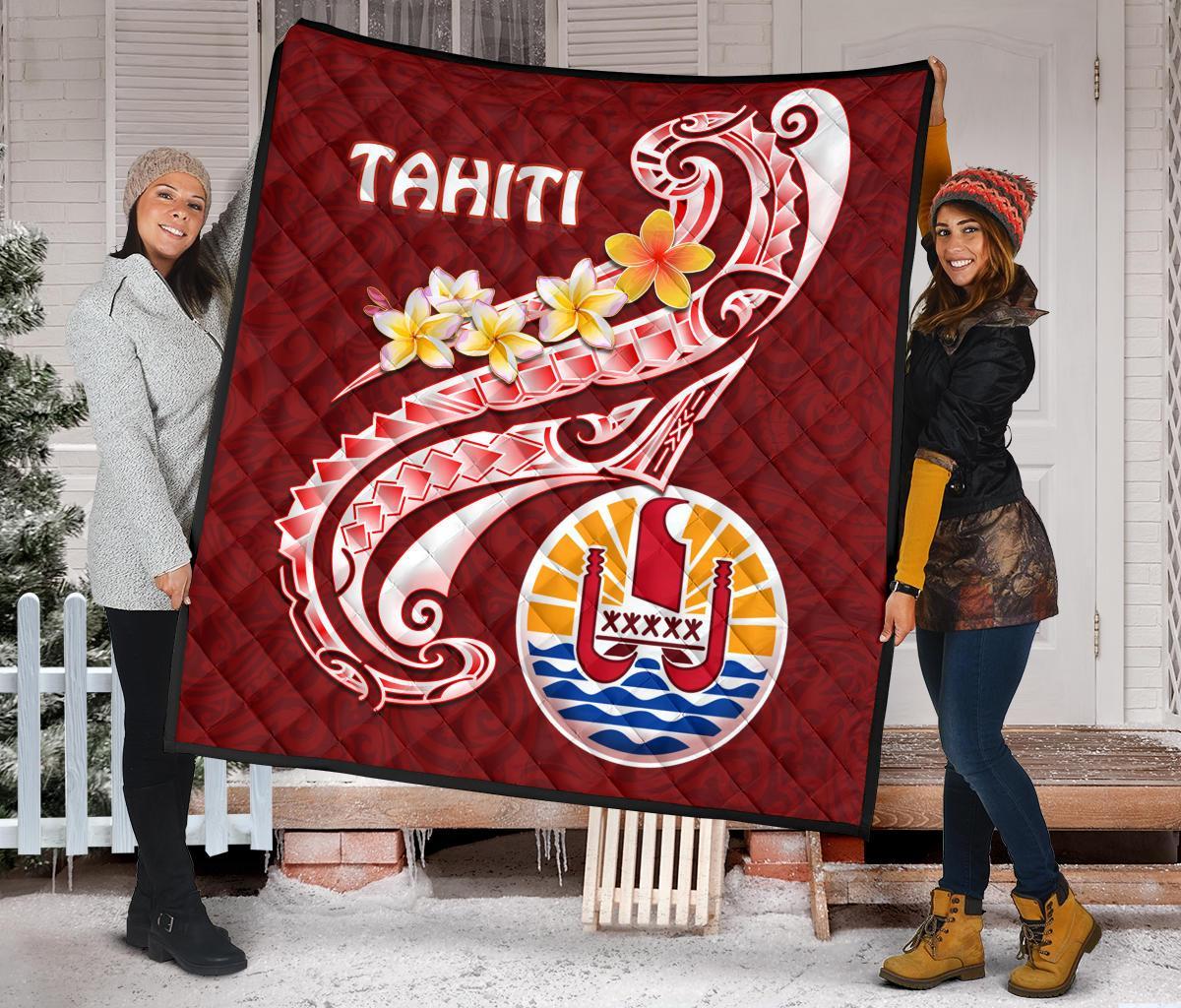 Tahiti Premium Quilt - Tahiti Seal Polynesian Patterns Plumeria - Polynesian Pride