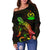 Vanuatu Polynesian Women's Off Shoulder Sweater - Turtle With Blooming Hibiscus Reggae - Polynesian Pride