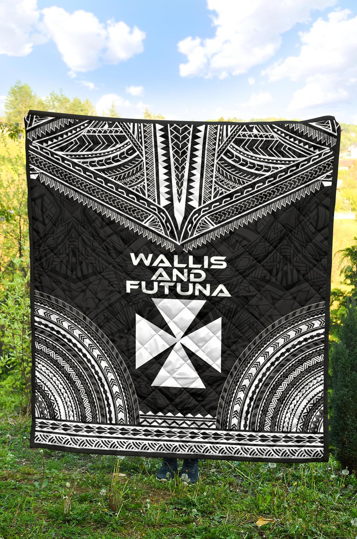 Wallis And Futuna Premium Quilt - Wallis And Futuna Coat Of Arms Polynesian Chief Black Version - Polynesian Pride