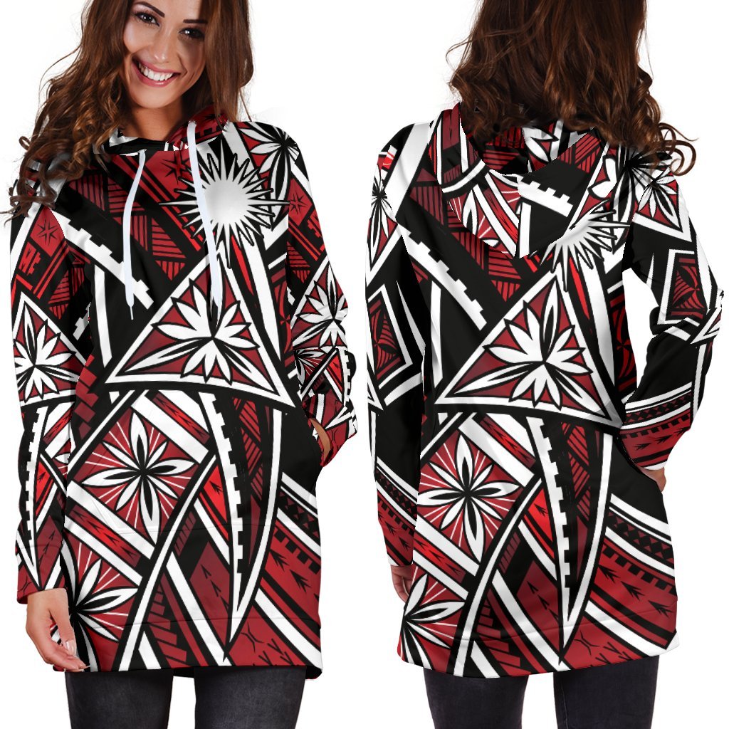 Marshall Islands Women's Hoodie Dress - Tribal Flower Special Pattern Red Color Red - Polynesian Pride