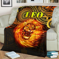 Sun In Leo Zodiac Premium Blanket Polynesian Tattoo Unique Vibes - Polynesian Pride