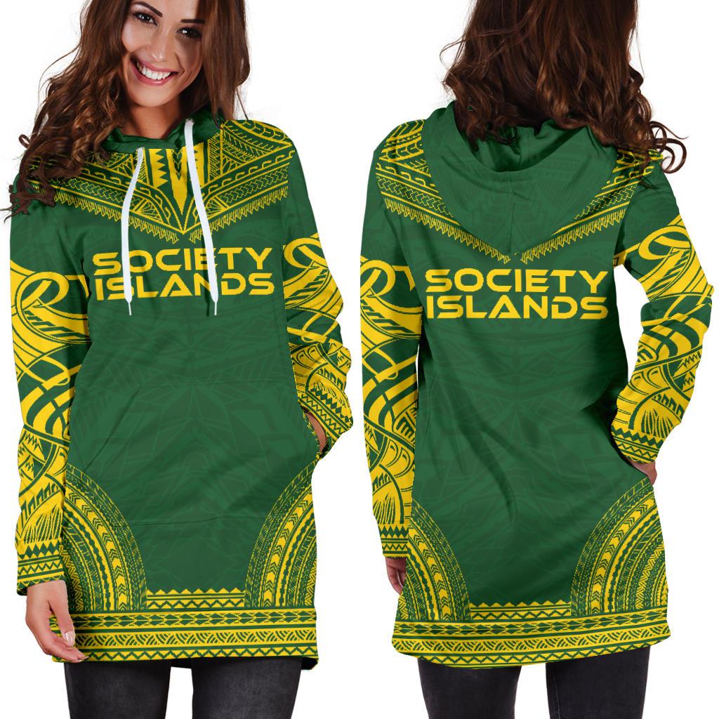 Society Islands Women's Hoodie Dress - Polynesian Flag Chief - Polynesian Pride