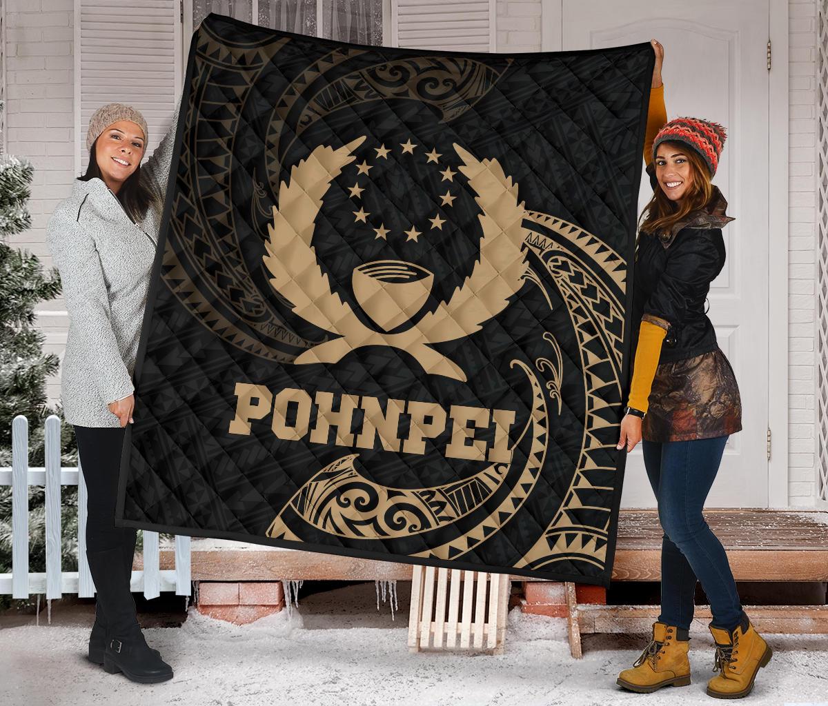 Pohnpei Micronesia Premium Quilt - Gold Tribal Wave - Polynesian Pride