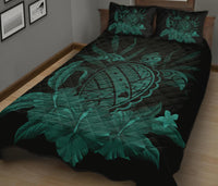 Hawaii Turtle Map Hibiscus Quilt Bed Set - Turquoise - Polynesian Pride
