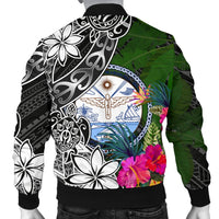 Marshall Islands Men Bomber Jacket - Turtle Plumeria Banana Leaf Crest - Polynesian Pride